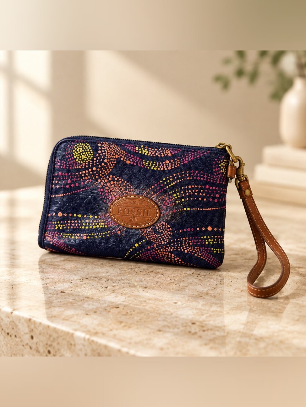 Fossil Navy Wristlet with Multicolor Dot Swirl